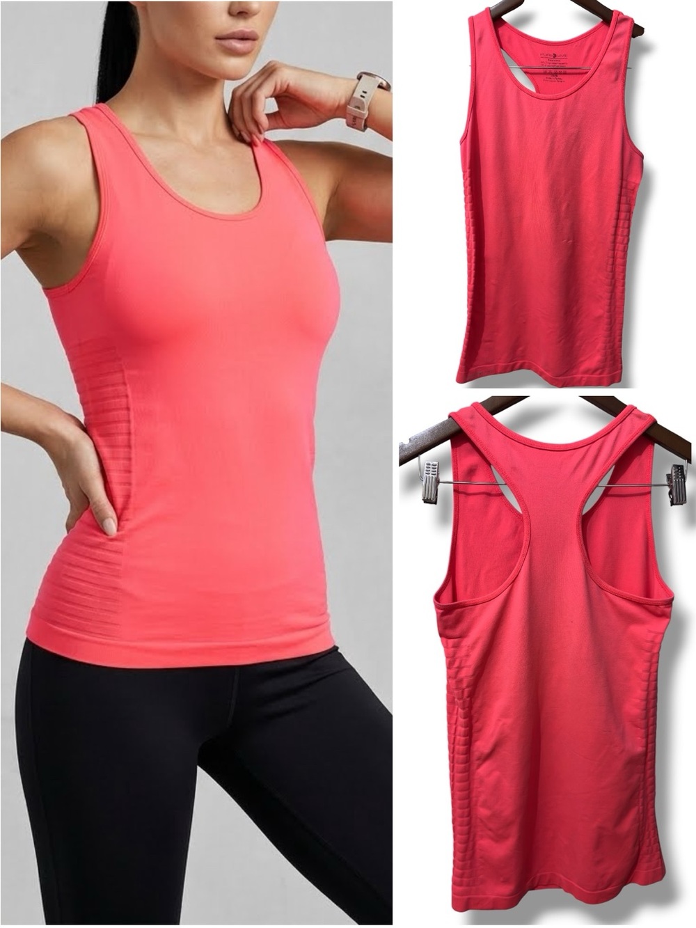 Pure Lime | EUC Coral Pink Ribbed Seamless Racerback Athletic Tank Top (M)